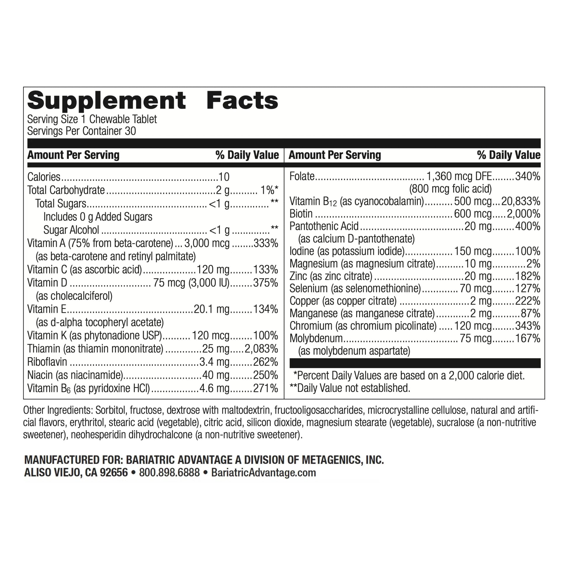 Bariatric Advantage Chewable Ultra Solo Without Iron - Once-Per-Day Daily Multivitamin - for Bariatric Surgery Patients Bariatric Advantage