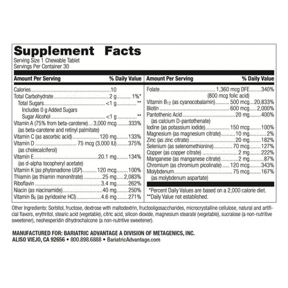 Bariatric Advantage Chewable Ultra Solo Without Iron - Once-Per-Day Daily Multivitamin - for Bariatric Surgery Patients Bariatric Advantage