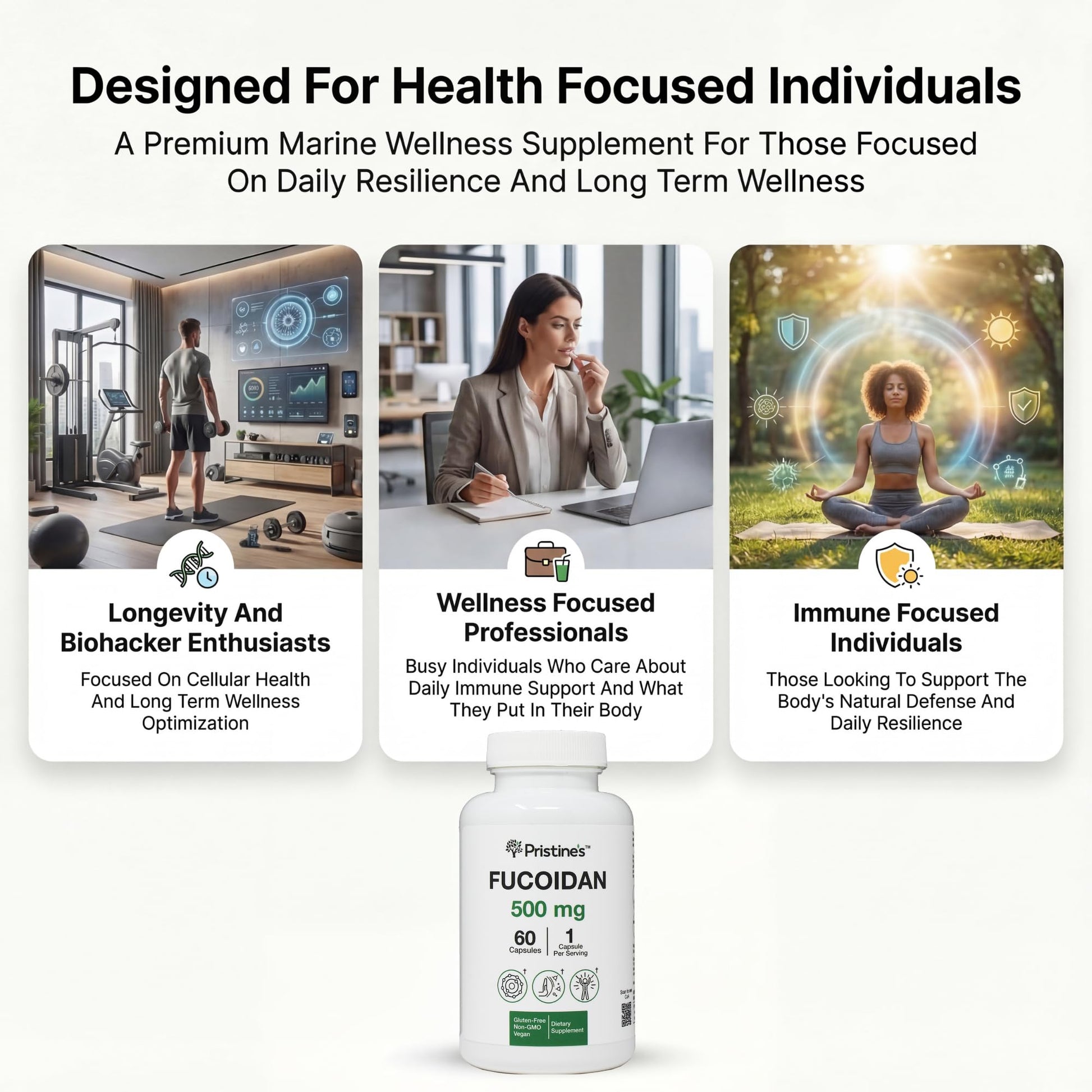 PRISTINE'S Fucoidan 500MG Immunity Supplement Capsules - 60 Day Supply - Brown Seaweed Extract - Potent Herbal Antioxidant Lung Health & Skin Health Support PRISTINE'SBuy Supplements Australia