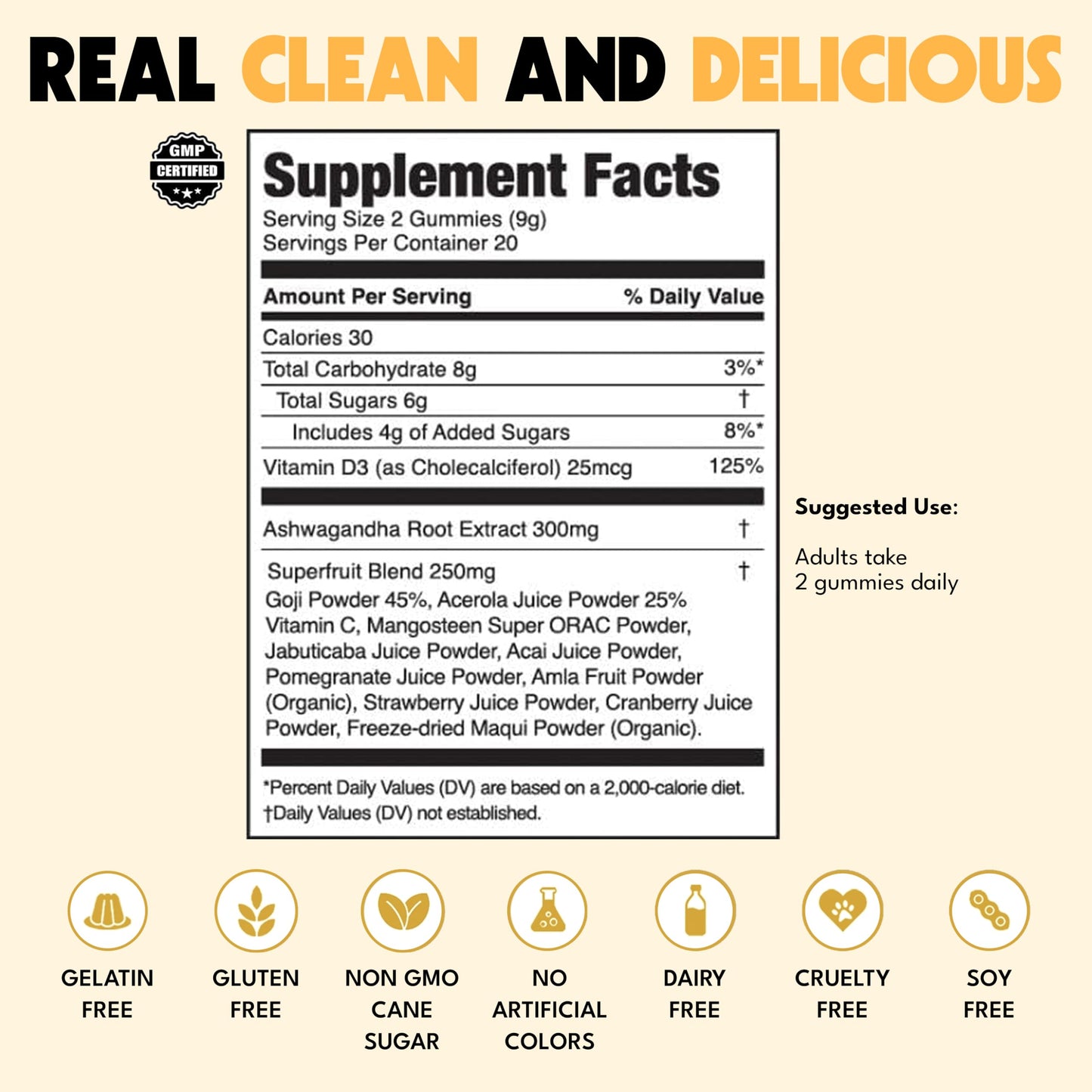 JUGO Focus + SUPERFOODS Ashwagandha Gummies with Vitamin D3 & Superfruit Blend, Vegetarian-Friendly Focus Supplement with Adaptogens, Gelatin-Free and Gluten-Free, Non-GMO, Made in USA, 40 Coun JUGO LLCBuy Supplements Australia