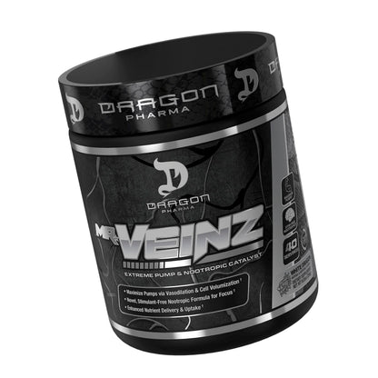 DRAGON PHARMA Mr. Veinz Stim Free Pre-Workout, Extreme Pump & Nootropic Catalyst, Maximize Pumps via Vasodilation & Cell Volumization, Stimulant-Free Formula for Focus (40 Servings, White Dragon)