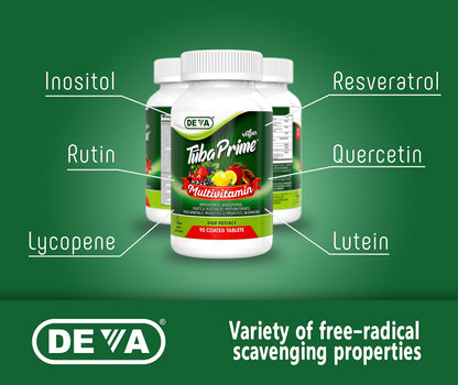 DEVA Tuba Prime Vegan Multivitamin - High-Potency Vitamin and Mineral Dietary Supplement - Antioxidants, Fruit and Vegetable Blend, Super Mushrooms, Probiotics, Prebiotics, Seeds, Herbs - 90 Tablets DEVABuy Supplements Australia