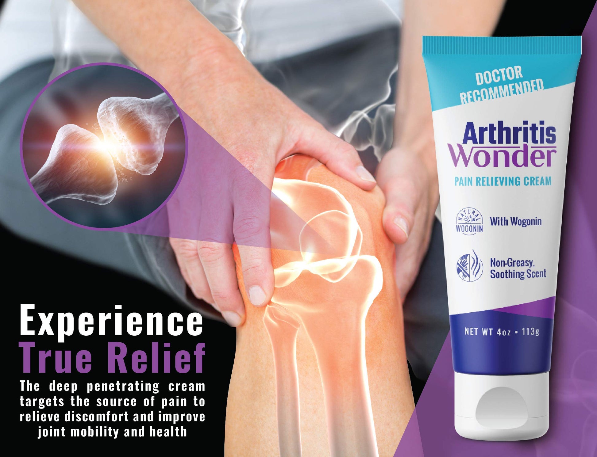 Arthritis Wonder Pain Relief Cream, 4 oz – Arthritis Pain Relief Cream for Hand, Knee, Foot and Wrist Joints – Fast-Acting, Deep Penetrating, Non-Greasy Formula with Natural Wogonin Arthritis WonderBuy Supplements Australia