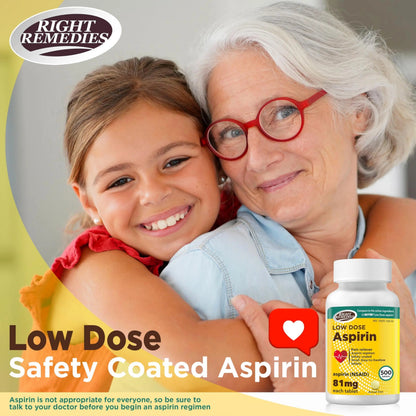 RIGHT REMEDIES Low Dose Aspirin 81mg, Enteric Coated Tablets, NSAID Pain Reliever & Fever Reducer for Adults, Compare to the Active Ingredient in Bayer® Low Dose Aspirin (500ct) RIGHT REMEDIESBuy Supplements Australia