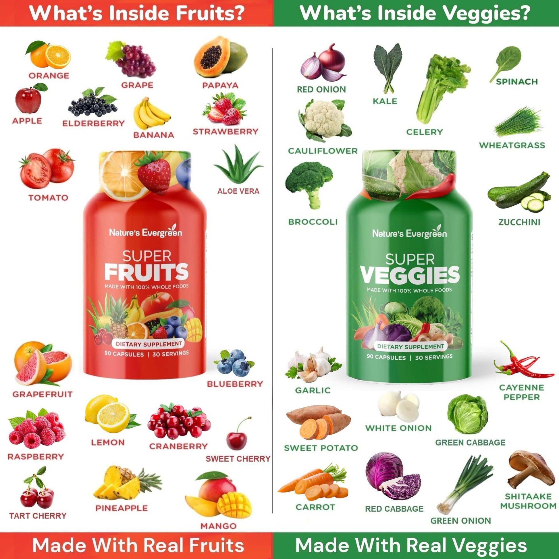 Fruits and Veggies Supplement - Nature Fruits and Vegetables Supplements - Vegan, Non GMO, Soy Free, Superfood Vitamins & Minerals Nutritional Balance - (Total 180 Capsules - Pack of 2) Made in USA Nature's EvergreenBuy Supplements Australia