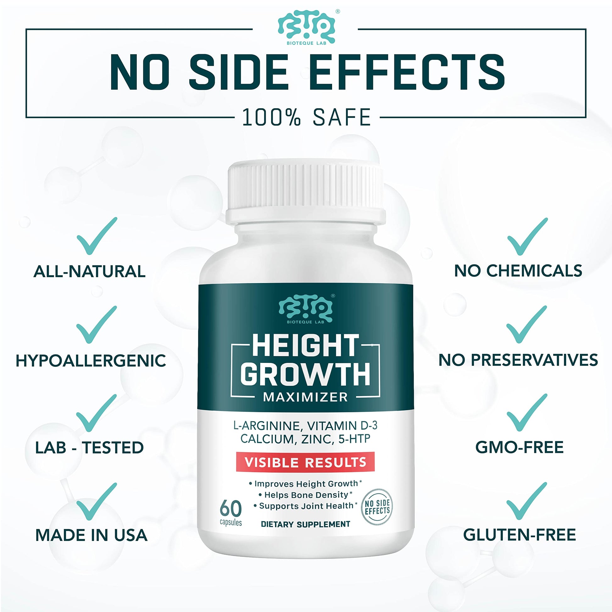 BIOTEQUELAB Height Growth Maximizer, Calcium, Vitamin D3 and Zinc Blend Pills, Bone Growth Supplement for Kids and Teens, Bone Strength, Density Support, GMO-Free, Gluten-Free, Made in USA, 60 Caps BTQ BIOTEQUE LABBuy Supplements Australia