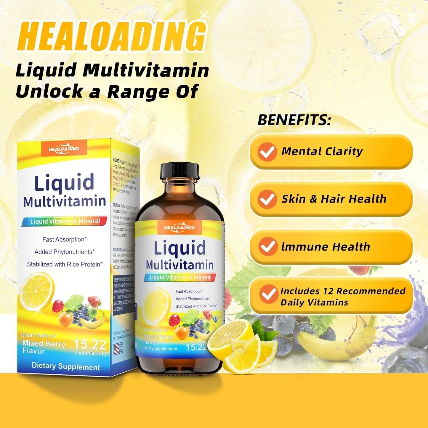 HEALOADING Nutritious Liquid Multivitamin for Women：Liquid Multi Vitamin with Amino Acids Zinc Selenium Mixed Fruit Flavor HEALOADINGBuy Supplements Australia