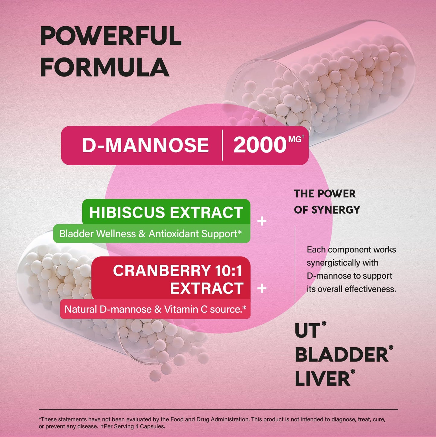 D-Mannose 2000mg with Cranberry & Hibiscus - Clinically Tested Strength for Urinary Tract Health - Supplement for Women - Bladder, Liver & Microflora Support - Made in USA - Vegan, 120 Capsules NUTRAHARMONYBuy Supplements Australia