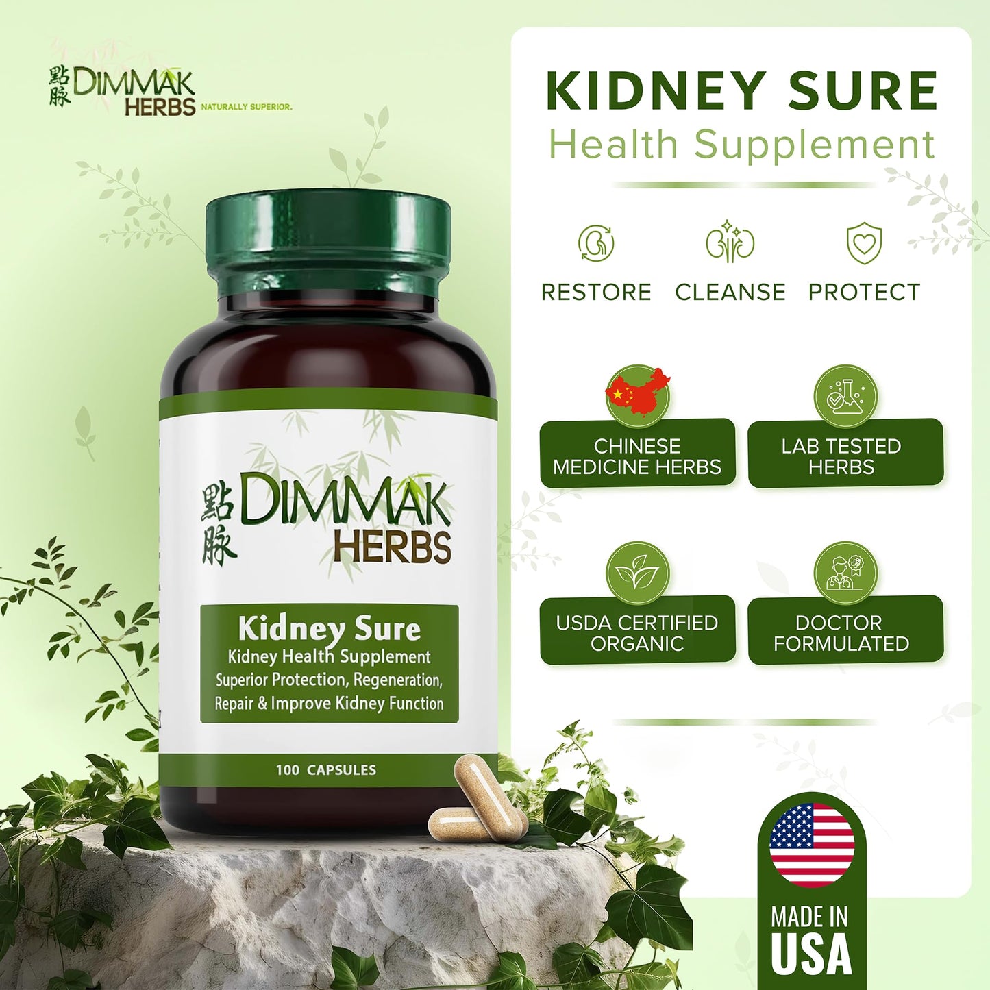 Dimmak Herbs Kidney Sure- Kidney Cleanse & Revitilization Tonic- Organic Herbal Support for Renal Health, Urinary Tract Flow & Vitality- TCM Doctor Formulated, Vegan- 400mg 100 Capsules Dimmak HerbsBuy Supplements Australia