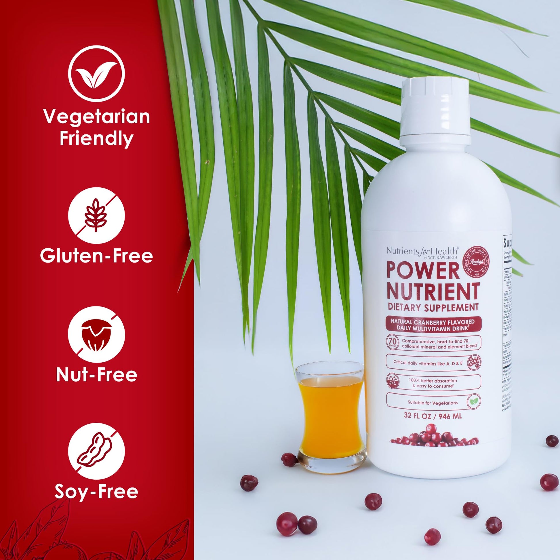 Rawleigh Power Nutrient: 32 fl oz for 1 Month - Cranberry Flavor, Daily Multivitamin Liquid Supplement for Men, Women with VIT. A - zinc & 70 Colloidal Trace Minerals, Vegetarian-Friendly, GMO Free RawleighBuy Supplements Australia