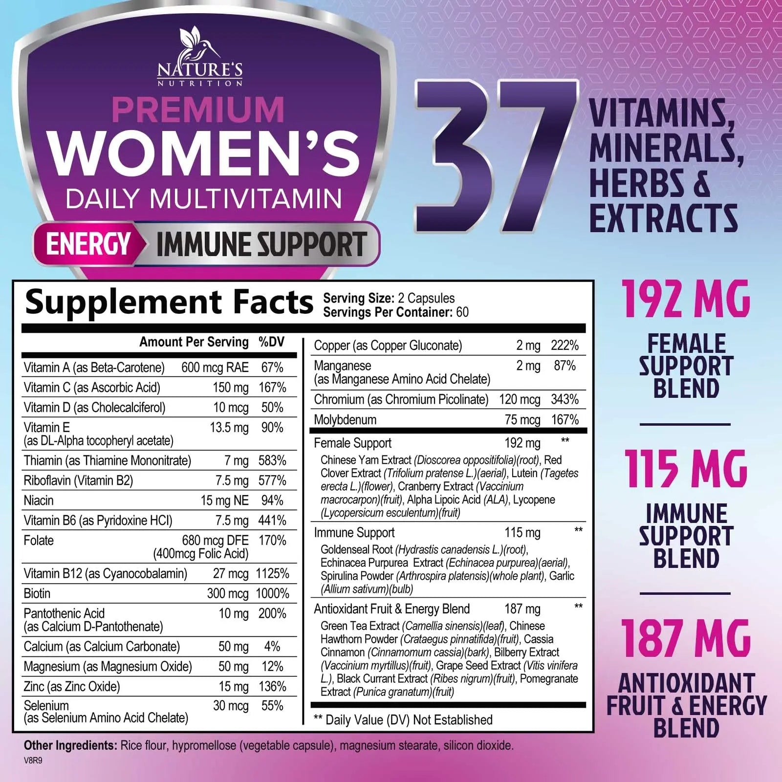 Multivitamin for Women - with Vitamins A, C, D, E, B6, B12, Zinc, Calcium & Magnesium, Womens Daily Multi Vitamin Multimineral Supplement Nature's NutritionBuy Supplements Australia