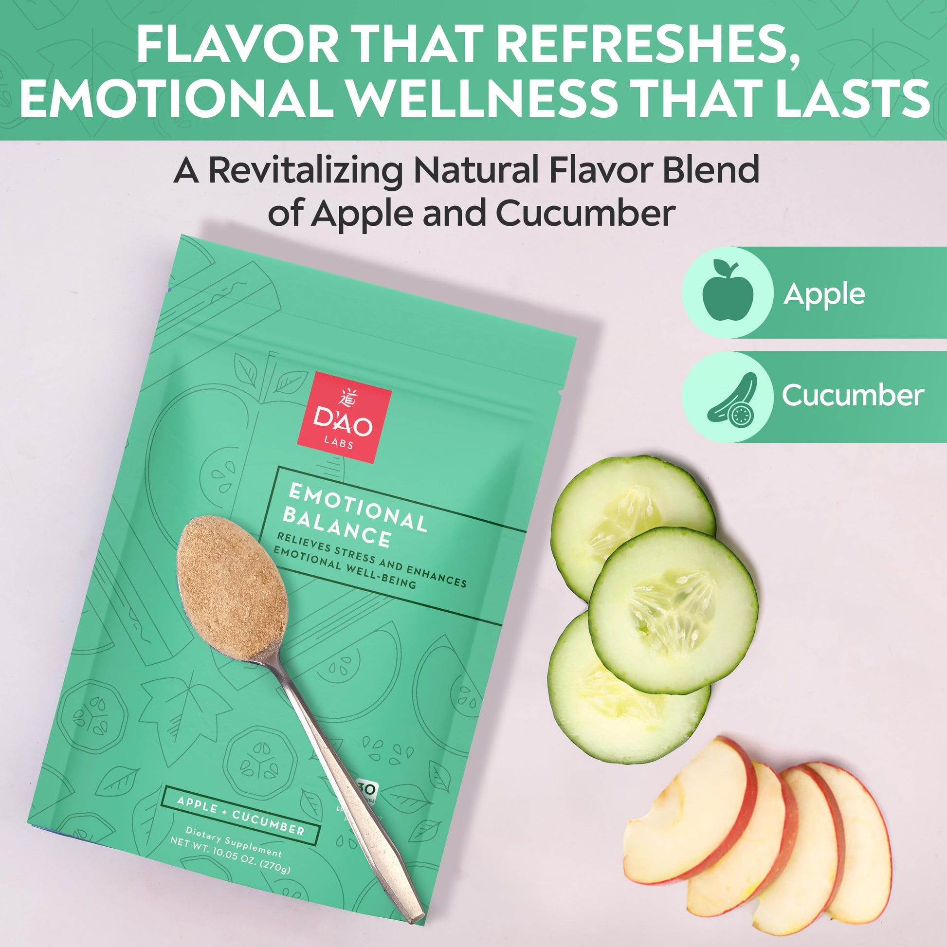 D'AO Labs Emotional Balance - Emotional Balance Powder - Calm & Stress Relief - Effervescent Powder with Apple-Cucumber Flavor - Xiao Yao San Traditional Chinese Herbal - 30 Individual Servings DAO LabsBuy Supplements Australia