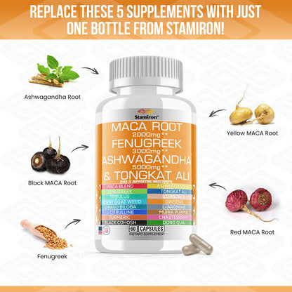 Stamiron Maca Root 2000mg Fenugreek 3000mg Ashwagandha 5000mg Supplement StamironBuy Supplements Australia
