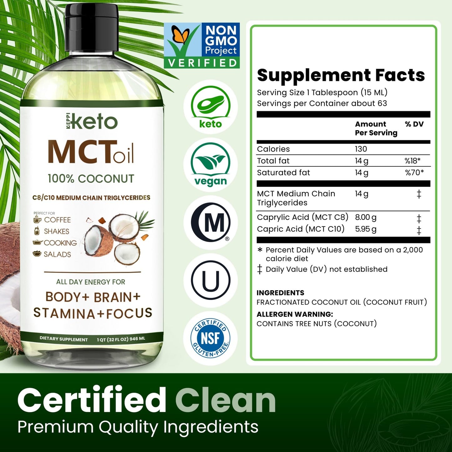 Keppi Flavorless MCT Oil - C8 and C10 for Keto Diet, Non-GMO, Certified Gluten-Free KeppiBuy Supplements Australia
