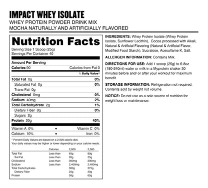 Myprotein Impact Whey Isolate - Mocha, 2.2 Lbs (40 Servings) MyproteinBuy Supplements Australia