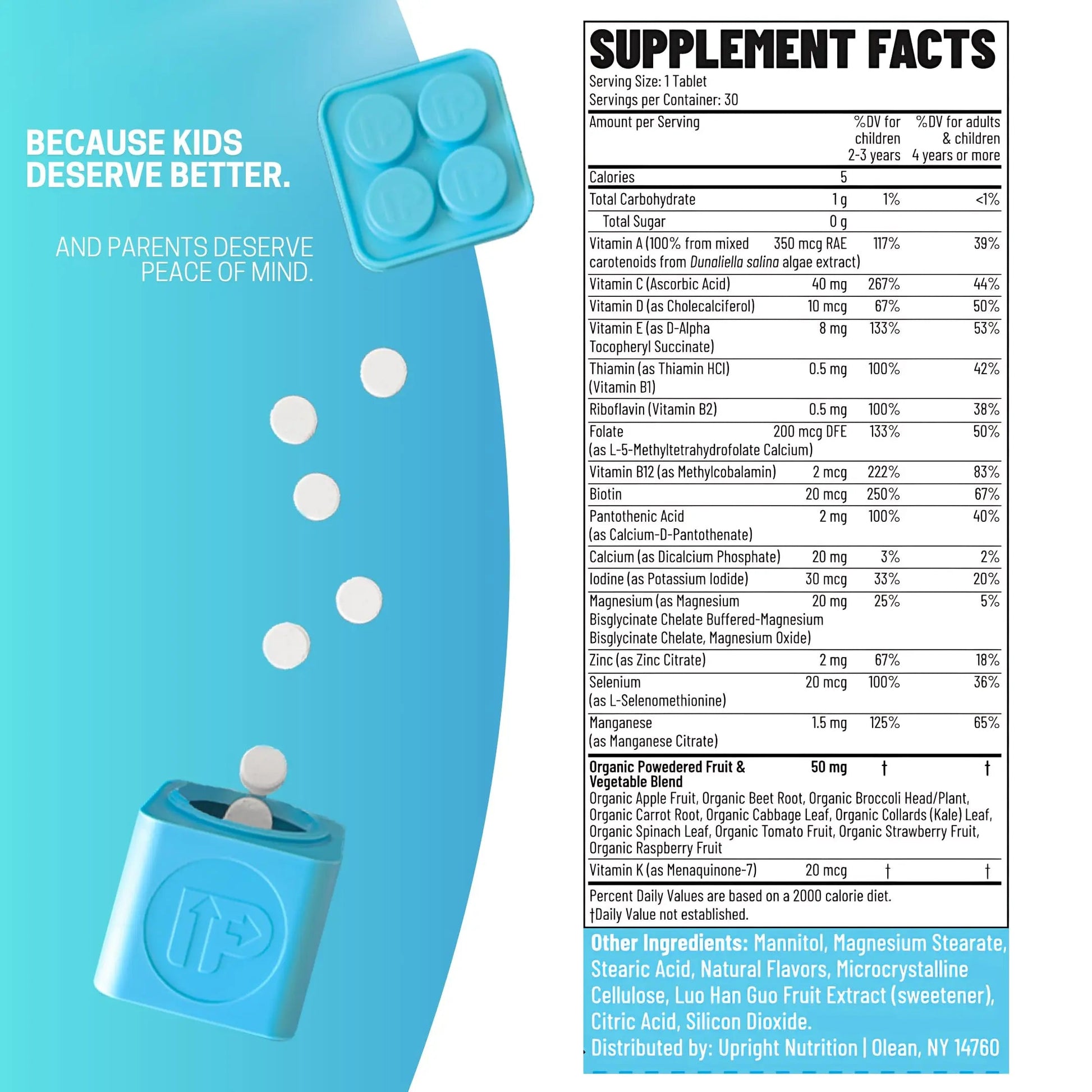 Upright Nutrition Children's Multivitamin | 30 Day Supply | Chewable, Sugar-Free | 17+ Essential Vitamins & Minerals with 50mg of Fruits & Veggies Upright Nutrition