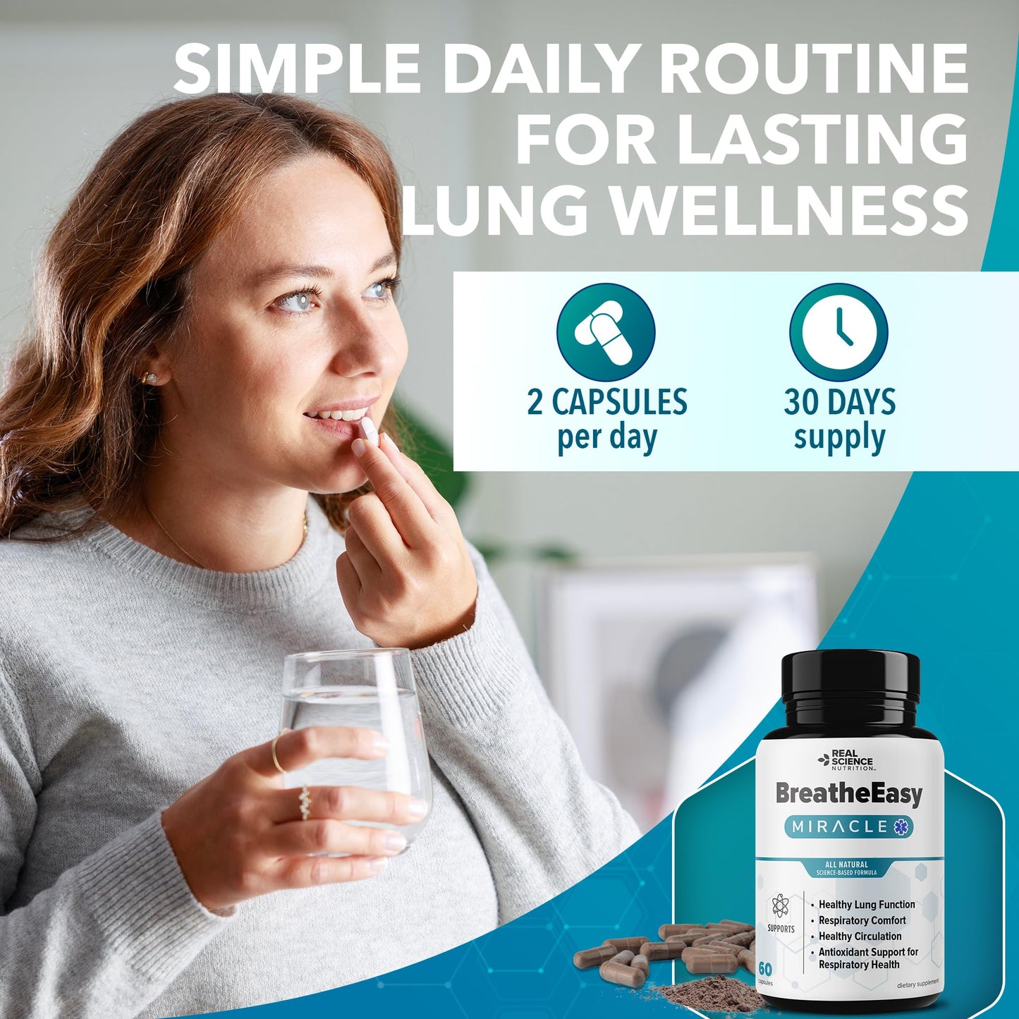 Real Science Nutrition BreatheEasy Lung Support Supplement for Lung Health & Respiratory Wellness – Lung Cleanse Formula with Vinitrox, GABA for Circulation Support - Made in USA - 60 Capsules Real Science NutritionBuy Supplements Australia