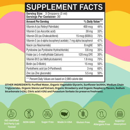 Vitaminally Liposomal Kids Liquid Multivitamin | Non-GMO | Clean | Sugar Free | Gluten Free | Organic Berry Flavors | Vitaminally