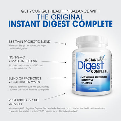 Instant Digest Complete 2-in-1 Probiotic Digestive Enzymes, 60 Capsules Instant BrandsBuy Supplements Australia