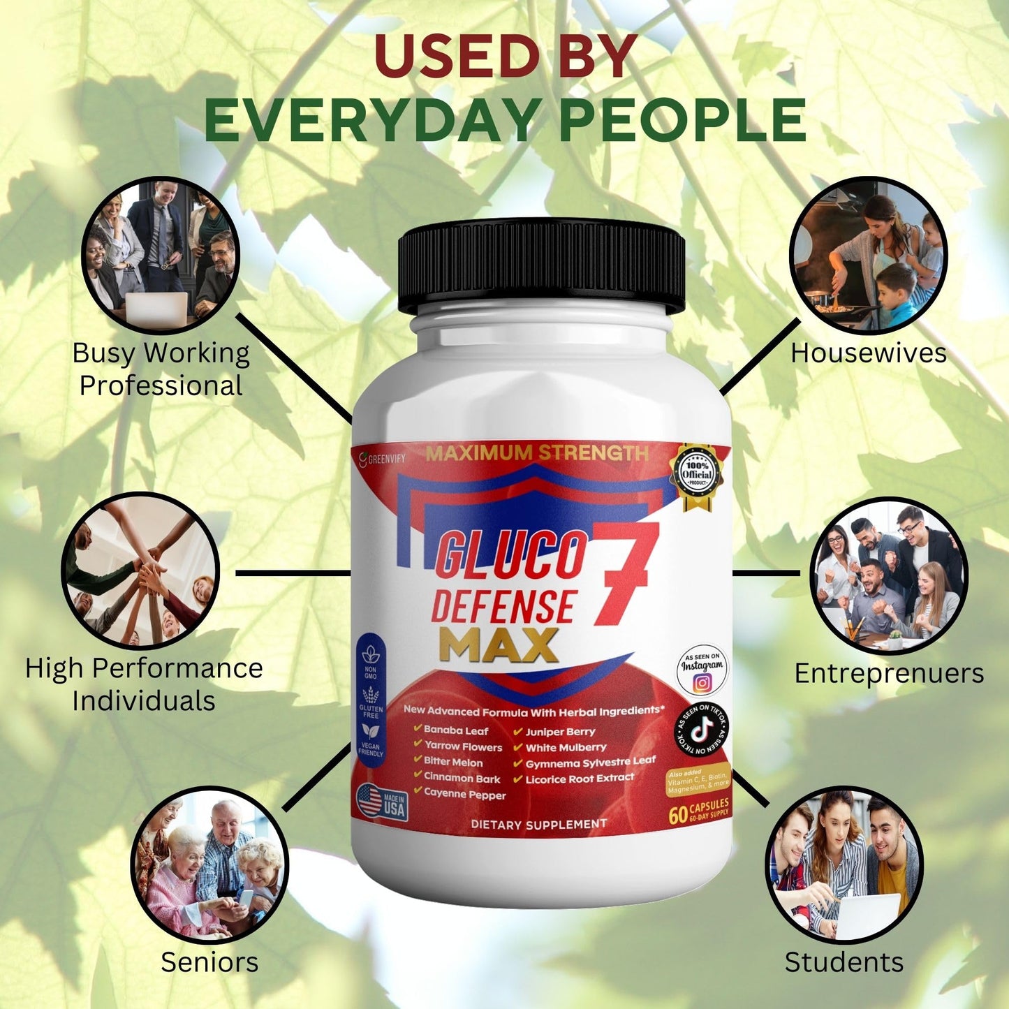 GREENVIFY Gluco Defense 7 Max, Maximum Strength Dietary Supplement, 60 Capsules, with Banaba Leaf, Juniper Berry, Yarrow Flowers (1) GREENVIFYBuy Supplements Australia