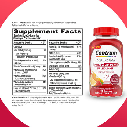 Centrum MultiGummies Multi+ Omega 3 Dual Action, Adult Multivitamin, Multivitamin/Multimineral/Omega 3 CentrumBuy Supplements Australia
