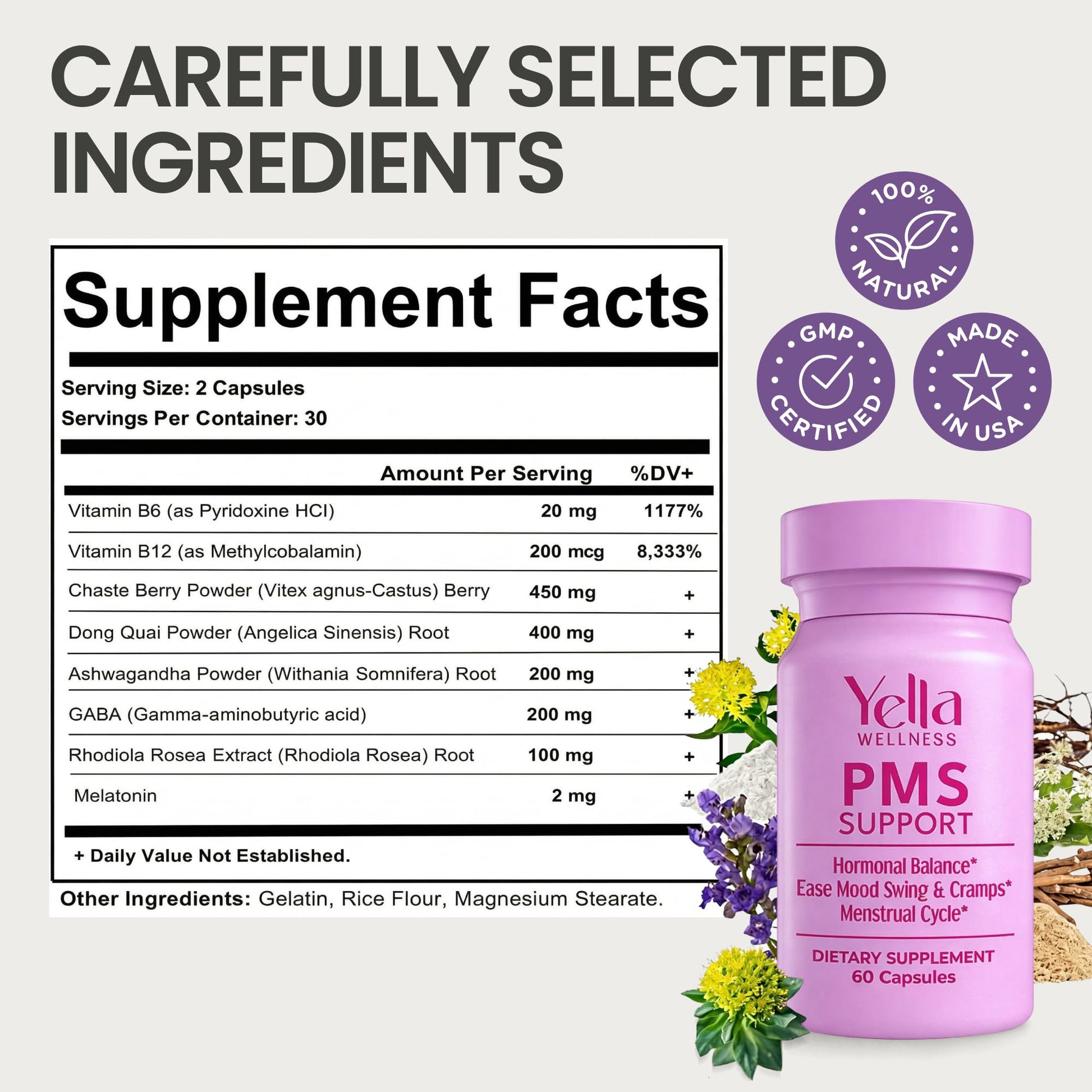 YELLA WELLNESS Hormone Balance for Women - PMS Support Supplement for Women w/Chaste Tree, Dong Quai and Ashwagandha- PMS and Menopause Relief for Bloating, Cramps and Mood Swings- (60ct) YELLA WELLNESSBuy Supplements Australia