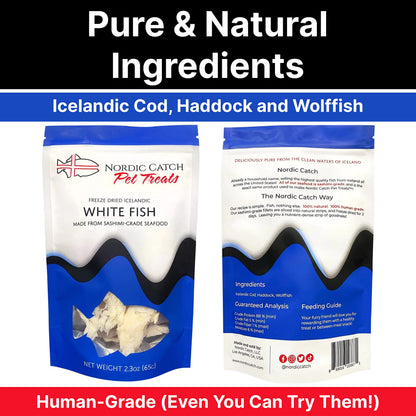 Nordic Catch Freeze Dried Fish Pet Treats from Iceland - Pure, All Natural Seafood Snacks for Dogs, Cats and Other Pets - Human Safe Ingredients, Made from Sashimi Grade Seafood - White Fish Nordic CatchBuy Supplements Australia