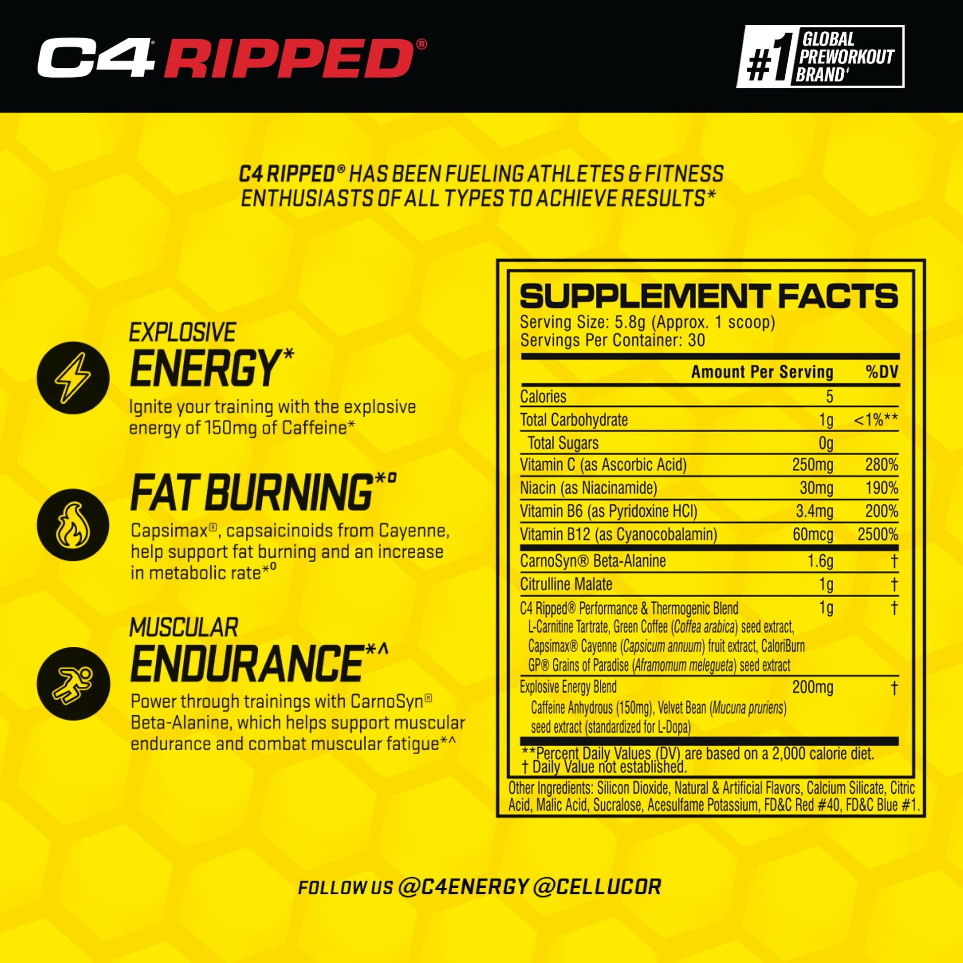 Cellucor C4 Ripped Pre Workout Powder Raspberry Lemonade | Creatine Free + Sugar Free CellucorBuy Supplements Australia