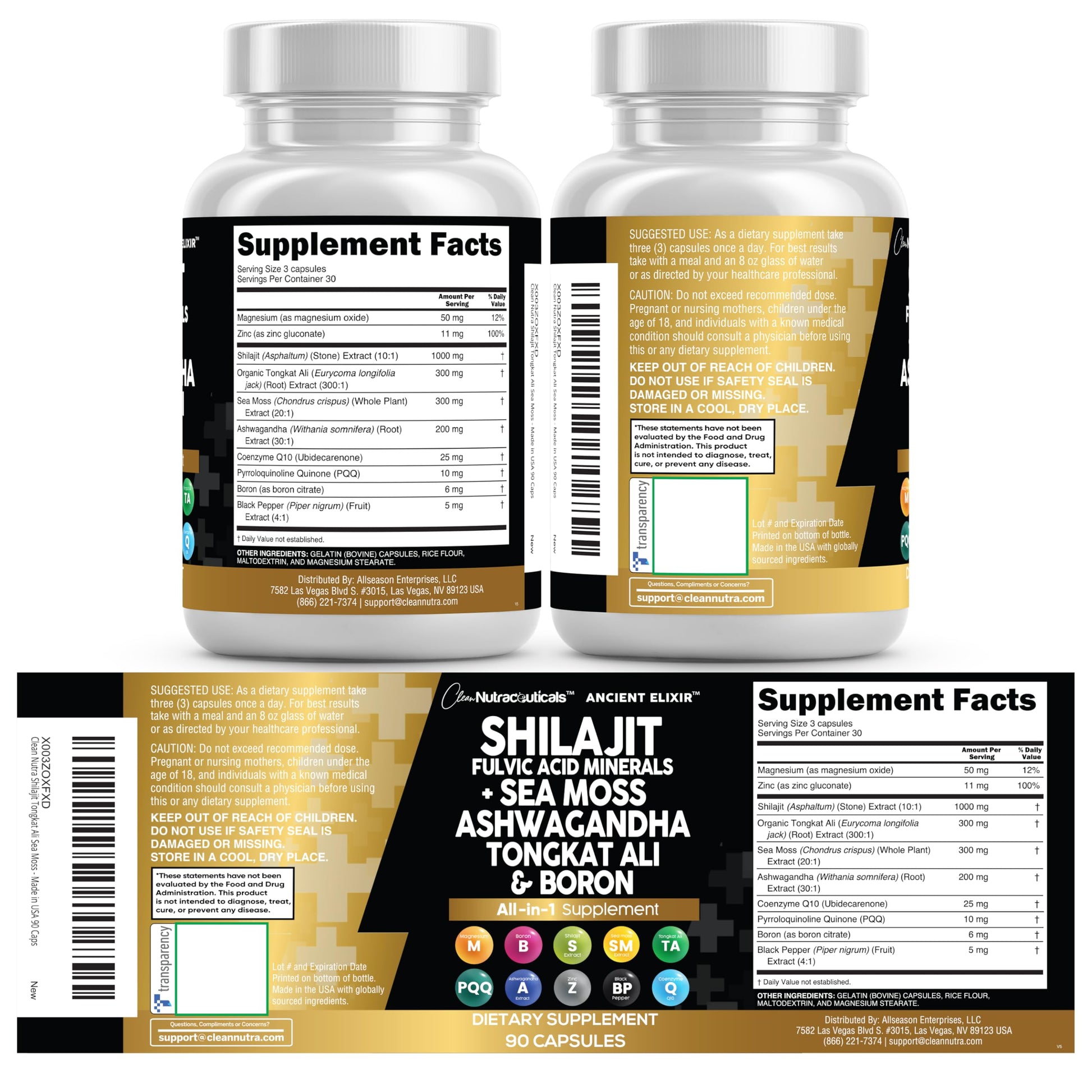 Clean Nutraceuticals Shilajit Supplement for Men with Sea Moss, Tongkat Ali, Ashwagandha, Boron, Zinc, CoQ10, PQQ - Fulvic Acid Capsules - Energy Support - 90 Count - Resin, Gummy & Powder Alternative Clean NutraceuticalsBuy Supplements Australia