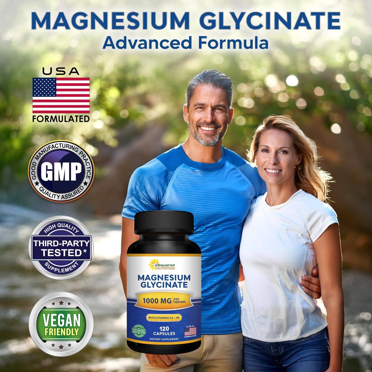 Magnesium Glycinate 1000mg with Vitamin D3 & B6-500mg per Capsule - Pure Elemental Mag Supplement Complex for Sleep, Muscle, Bone Health