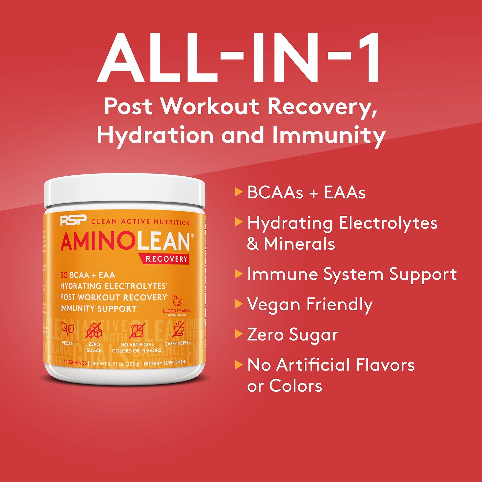 RSP NUTRITION AminoLean Pre Workout Energy (Fruit Punch 30 Servings) with AminoLean Recovery Post Workout Boost (Blood Orange 30 Servings)
