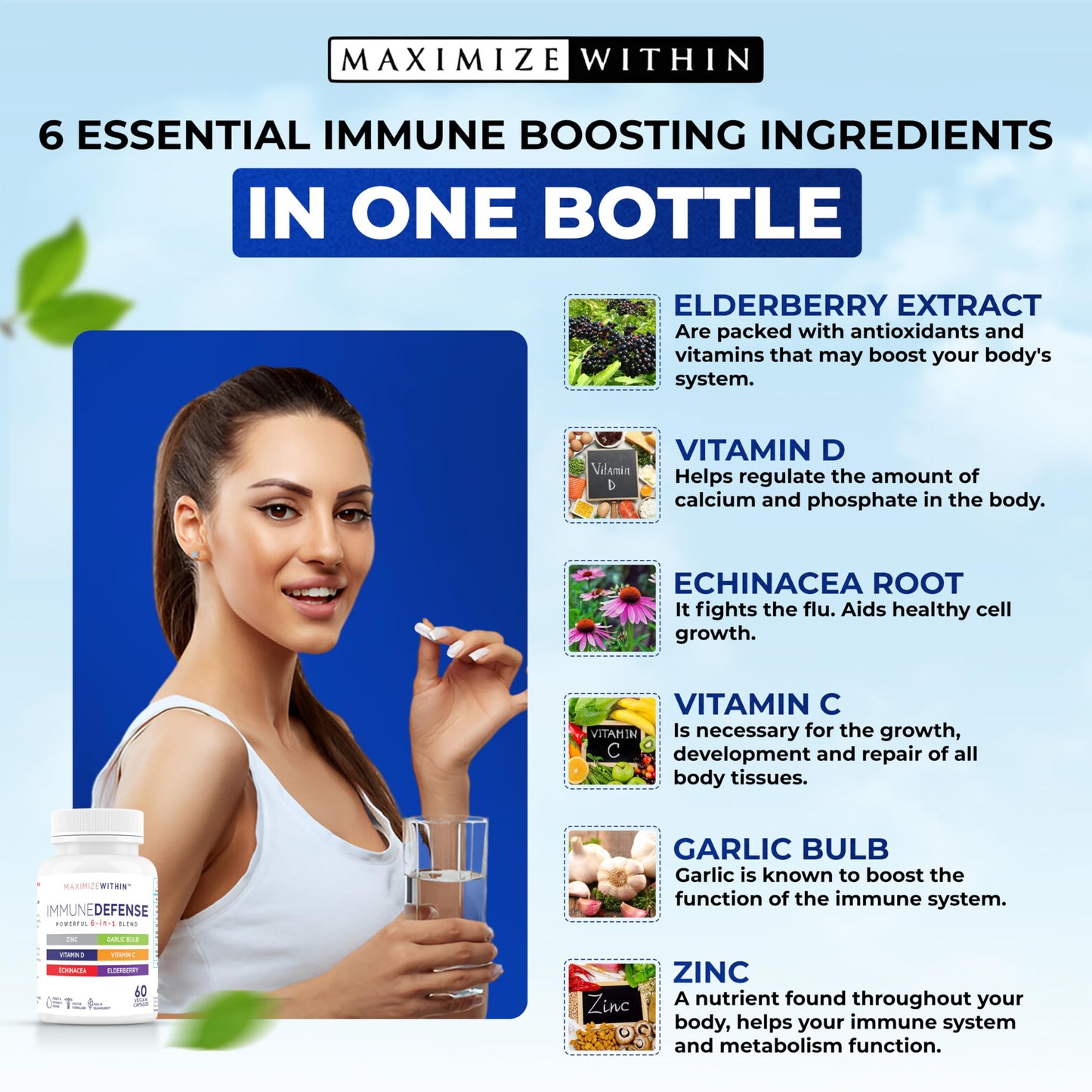 Maximum Slim Powerful 6-in-1 Immune Support Supplement with Zinc, Vitamin C, Elderberry, Vitamin D, Echinacea, & Garlic, 60 Count Maximum SlimBuy Supplements Australia