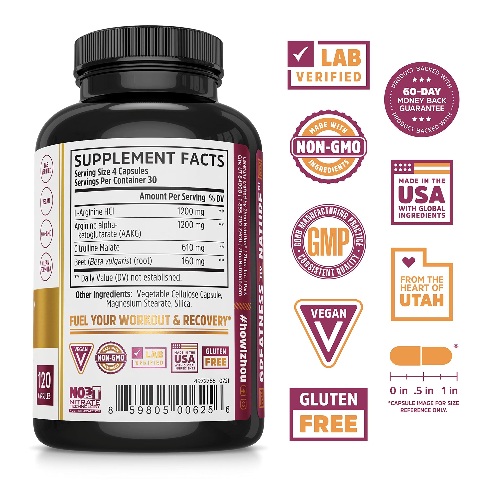 Zhou Nitric Oxide with L Arginine, Citrulline Malate, AAKG and Beet Root | Powerful N.O. Zhou NutritionBuy Supplements Australia