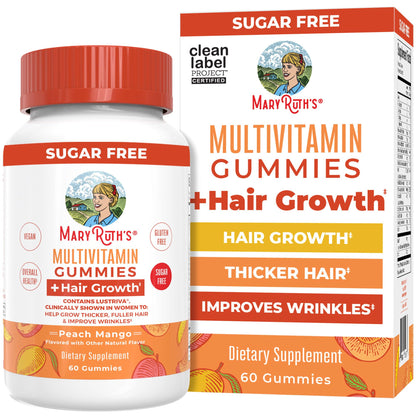 MaryRuth's Multivitamin + Hair Growth Gummies | with Lustriva® | Biotin 10000mcg | B Vitamins | Formulated for Thicker Hair, Wrinkles, Fine Line