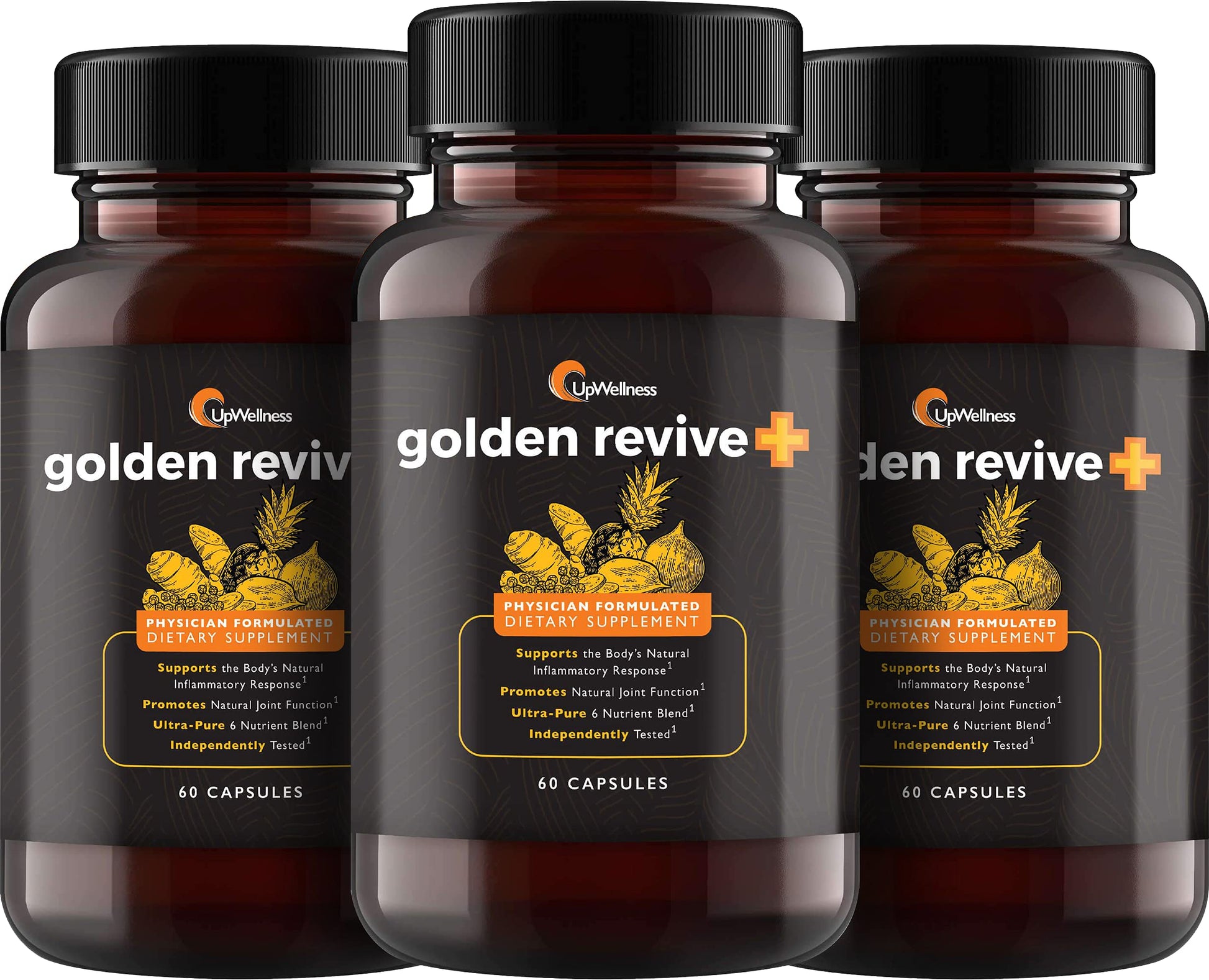 UpWellness Golden Revive + Joint Support Supplement Featuring Turmeric with Black Pepper, Quercetin, and Magnesium- Turmeric Boswellia Supplement - 6 Active Ingredients - 60 Capsules, 3 Pack UpWellnessBuy Supplements Australia