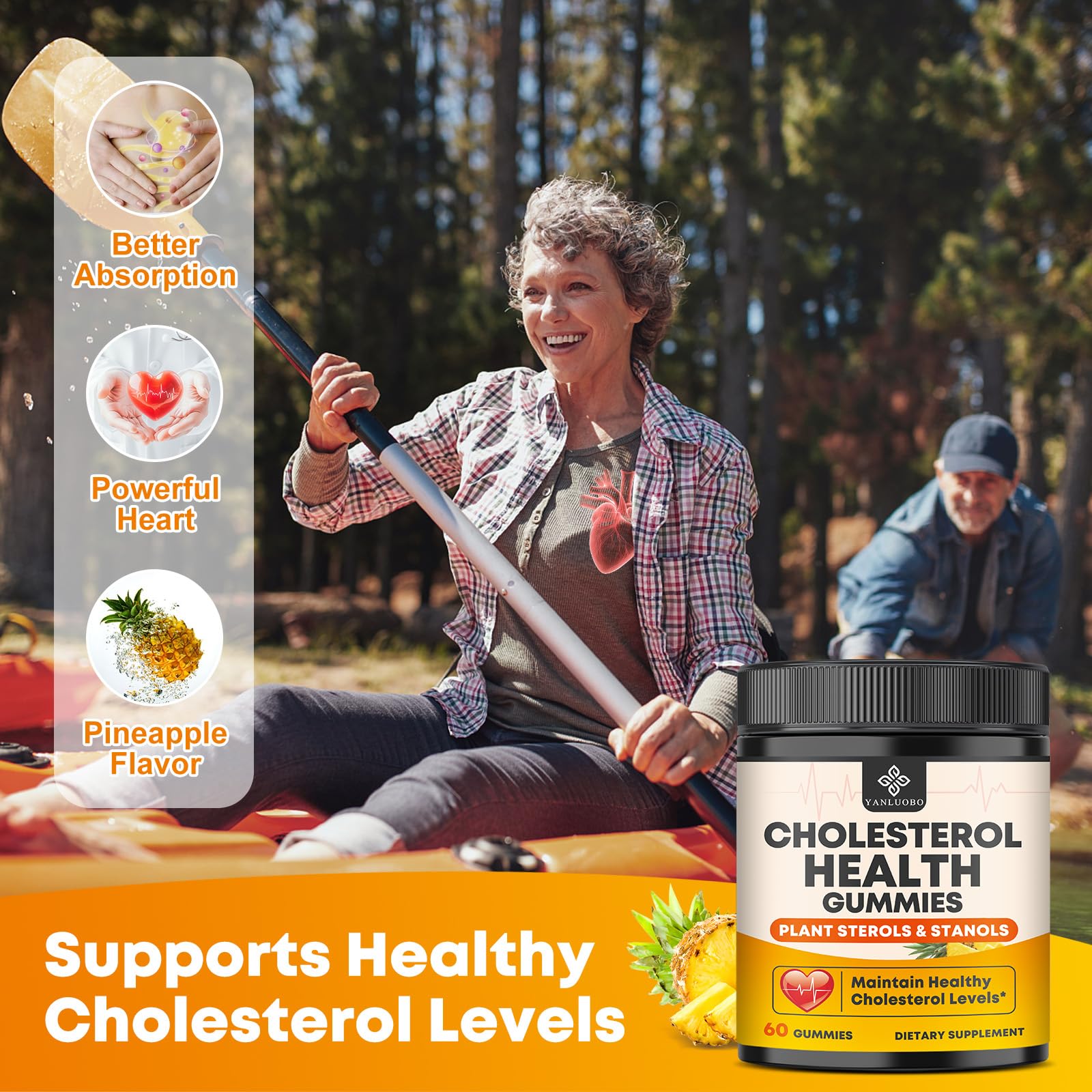 Cholesterol Supplements with 1200mg Plant Sterols & Stanols, Guggul, Bergamot, Red Yeast Rice, Cholesterol Complex Gummies Support Healthy Cholesterol Levels, Pineapple Flavor, 60 Counts YANLUOBOBuy Supplements Australia
