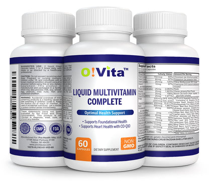 O!VITA Liquid Multivitamin Complete, with a Full Spectrum of Vitamins and Minerals, Plus 42 Fruits and Vegetable Proprietary Blend, Easy Absorption (60 Vegan Liquid Filled Capsules) O!VITABuy Supplements Australia