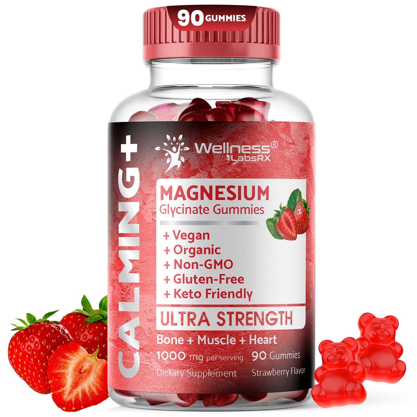 Magnesium Glycinate Gummies, 1000 mg - Magnesium Supplement to Support Relaxation, Heart Health - Chewable Calm Magnesio Gummies for Adults,