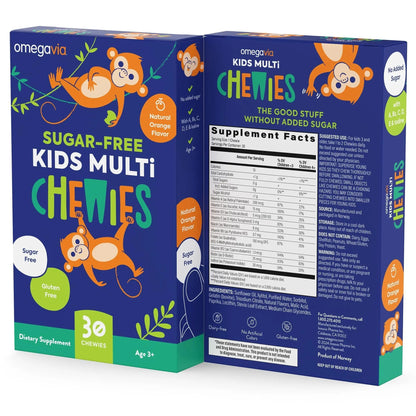 OmegaVia Sugar Free Kids Multivitamin Chewies - Daily Chewable Gummy Vitamins for Kids 3+ OmegaVia
