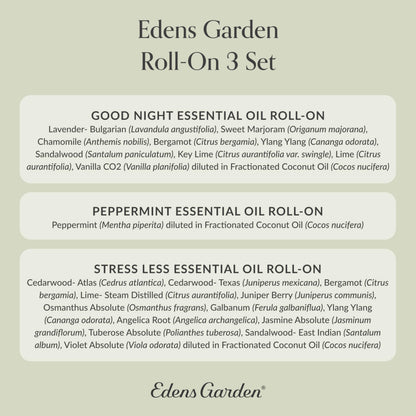 Edens Garden Essential Oil Roll-On Set (Good Night, Peppermint, Stress Less)- Aromatherapy Roller Edens GardenBuy Supplements Australia