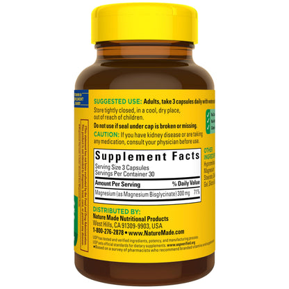 Nature Made High Absorption Magnesium Glycinate 300mg per 3 Capsules, Magnesium Supplement for Muscle, Heart, Nerve and Bone Support, 90 Magnesium Bisglycinate Capsules, 30 Day Supply Nature MadeBuy Supplements Australia
