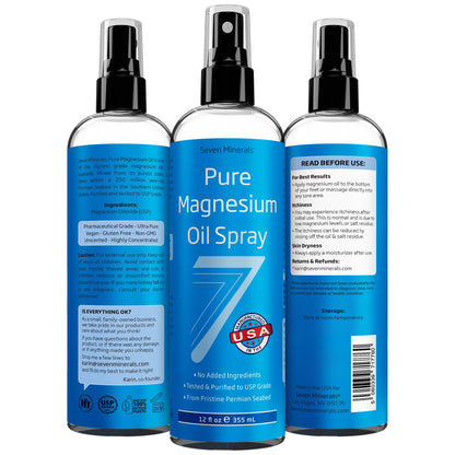Seven Minerals Pure Magnesium Oil Spray, Big 12oz, USP Grade, Extra Strength, for Feet, Sleep, Muscle Pain & Cramps - Mined in The USA Seven MineralsBuy Supplements Australia