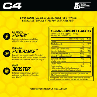 Cellucor C4 Original Pre Workout Powder Grape Sugar Free Preworkout Energy CellucorBuy Supplements Australia