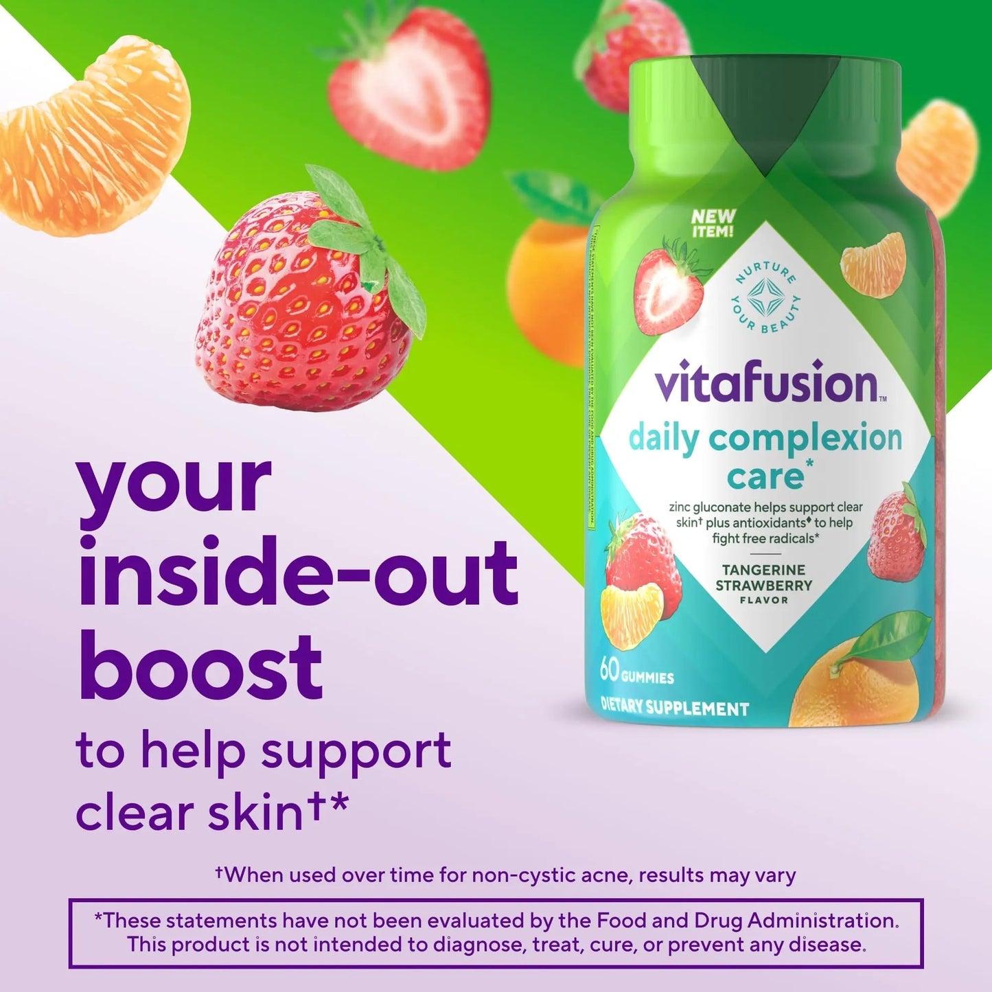 vitafusion Daily Complexion Care (1), Beauty Supplement Helps Support Clear Skin (1) (2) with Zinc Gluconate, Plus Vitamins E & C Vitafusion