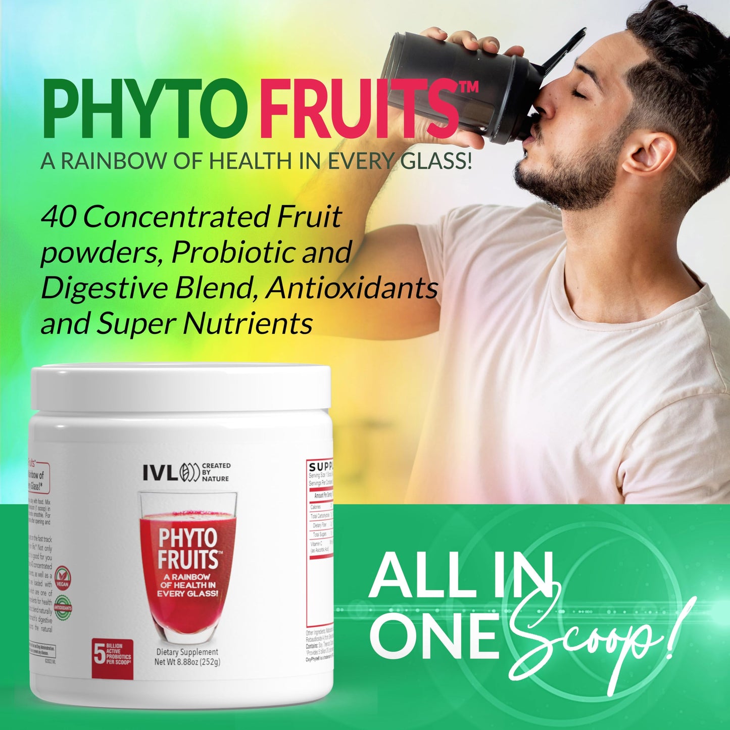 IVL - Phyto Fruits Superfood Powder - Support Energy - Digestive & Probiotic - Antioxidant - Vegan - 40 Fruits and Nutrients Plus 6 Probiotic Strains (30 Servings, 8.88 oz) IVLBuy Supplements Australia