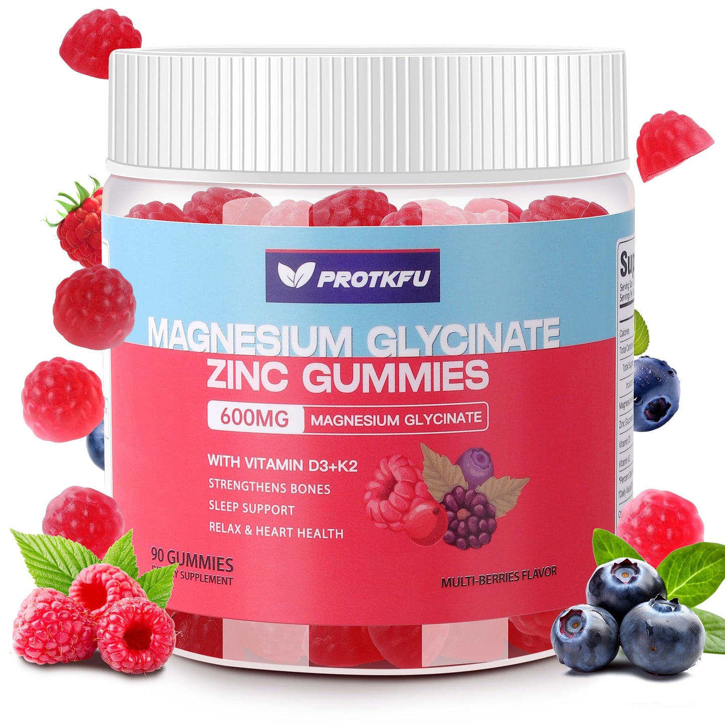 90 CT Magnesium Glycinate Gummies 600mg, Sugar Free Magnesium Gummies w/Zinc & Vitamin D3 & K2 - Magnesium Supplements for Sleep, Supports Bone Health, Nerve & Immune Function ProTKFUBuy Supplements Australia