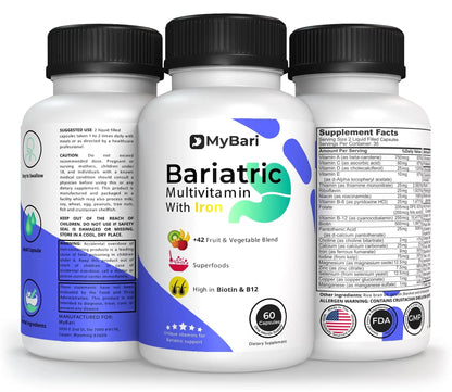 MyBari All-in-One Bariatric Multivitamin with Iron - Made in USA - for Men & Women - Supports Gastric Sleeve & Bypass with 42+ Fruit & Veggie Blend - 60 Liquid Capsules MyBariBuy Supplements Australia