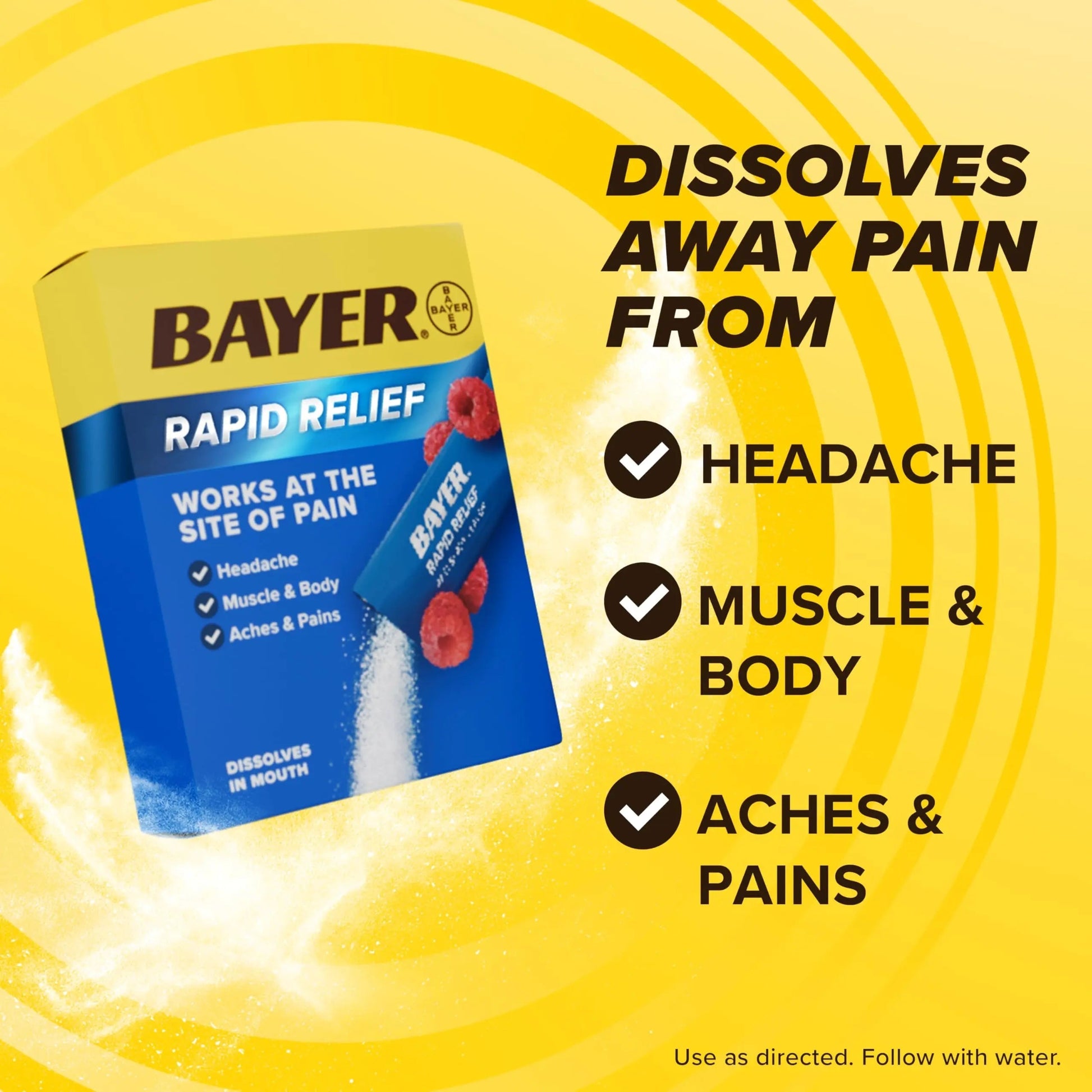 Bayer® Rapid Relief, Dissolvable Raspberry Flavor, Powder Packs with Aspirin & Caffeine, Fast Acting Headache Relief, Muscle and Body Pain Reliever, 30ct BayerBuy Supplements Australia