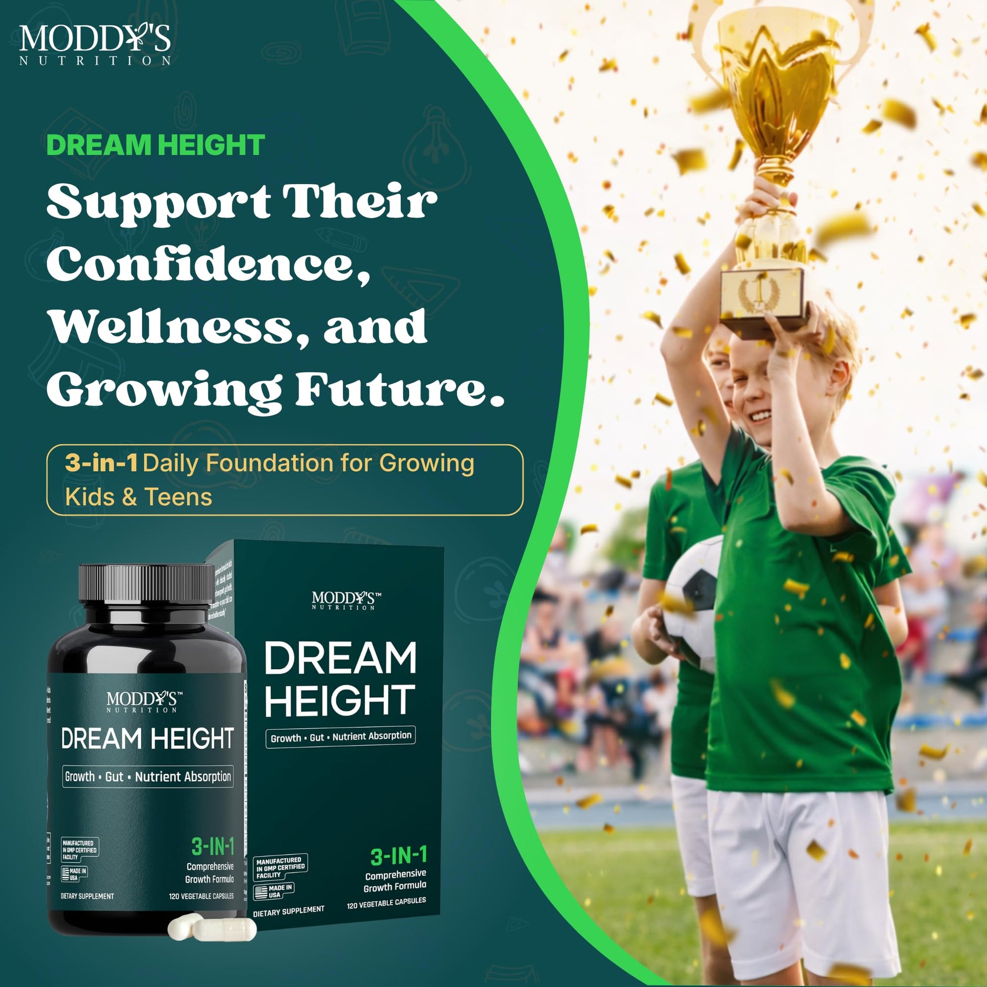 Moddy's Nutrition DreamHeight Growth Supplement for Kids & Teens, Bone, Immune & Sleep Support, Clinically Studied Formula, 120 Small Easy-to-Swallow Capsules Moddy's NutritionBuy Supplements Australia