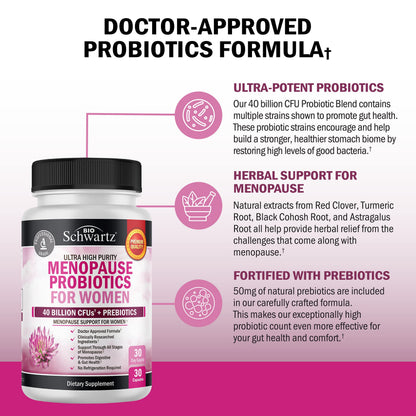 Menopause Support Probiotics for Women - Hot Flashes Night Sweats Mood Swings BioSchwartzBuy Supplements Australia